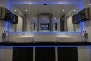 Luxury mobile toilet interior for outside weddings by Red Woodpecker